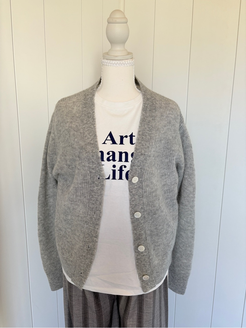 Women's Soft Grey Button-Up Knit Cardigan